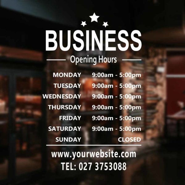 iproduction business hours window stickers